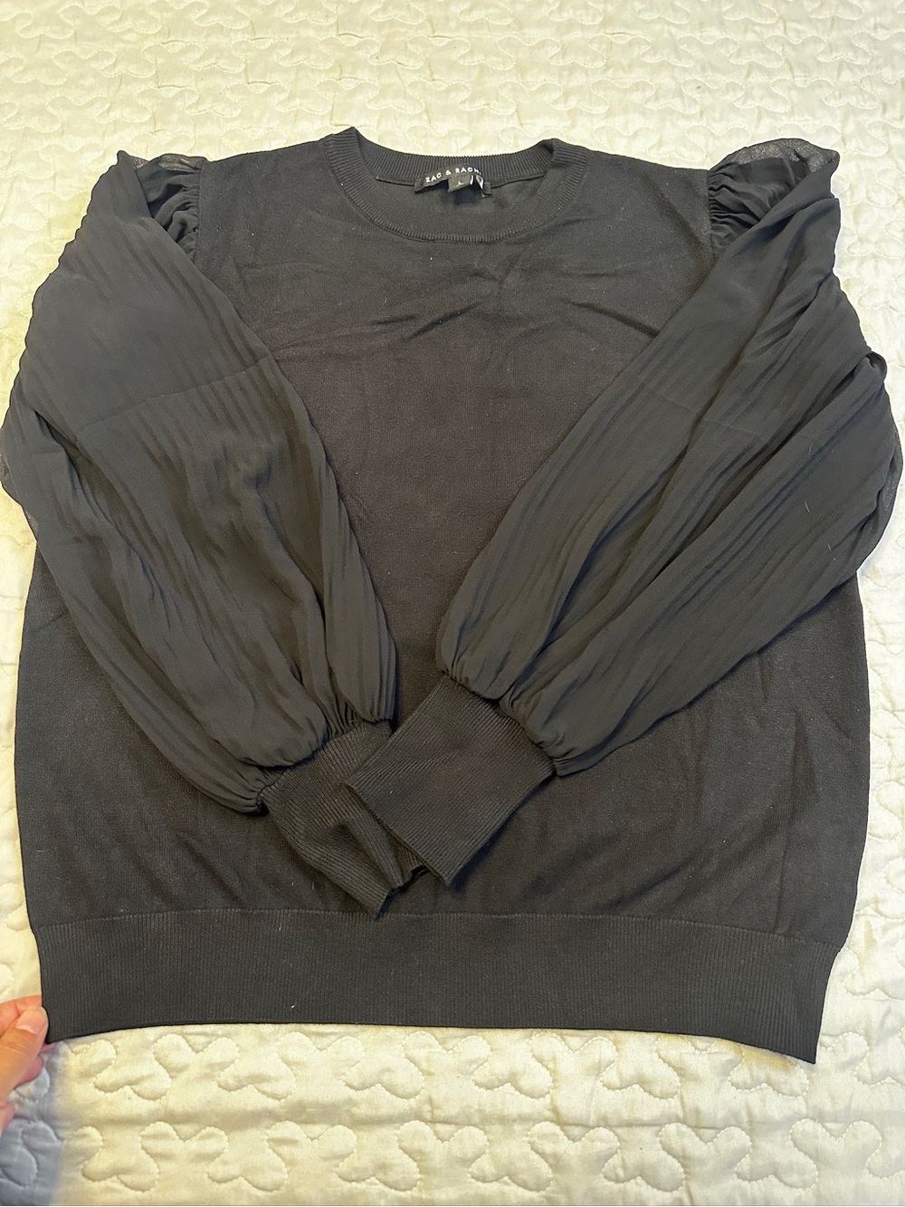Zac & Rachel Black Puff-Sleeve Crewneck Sweater